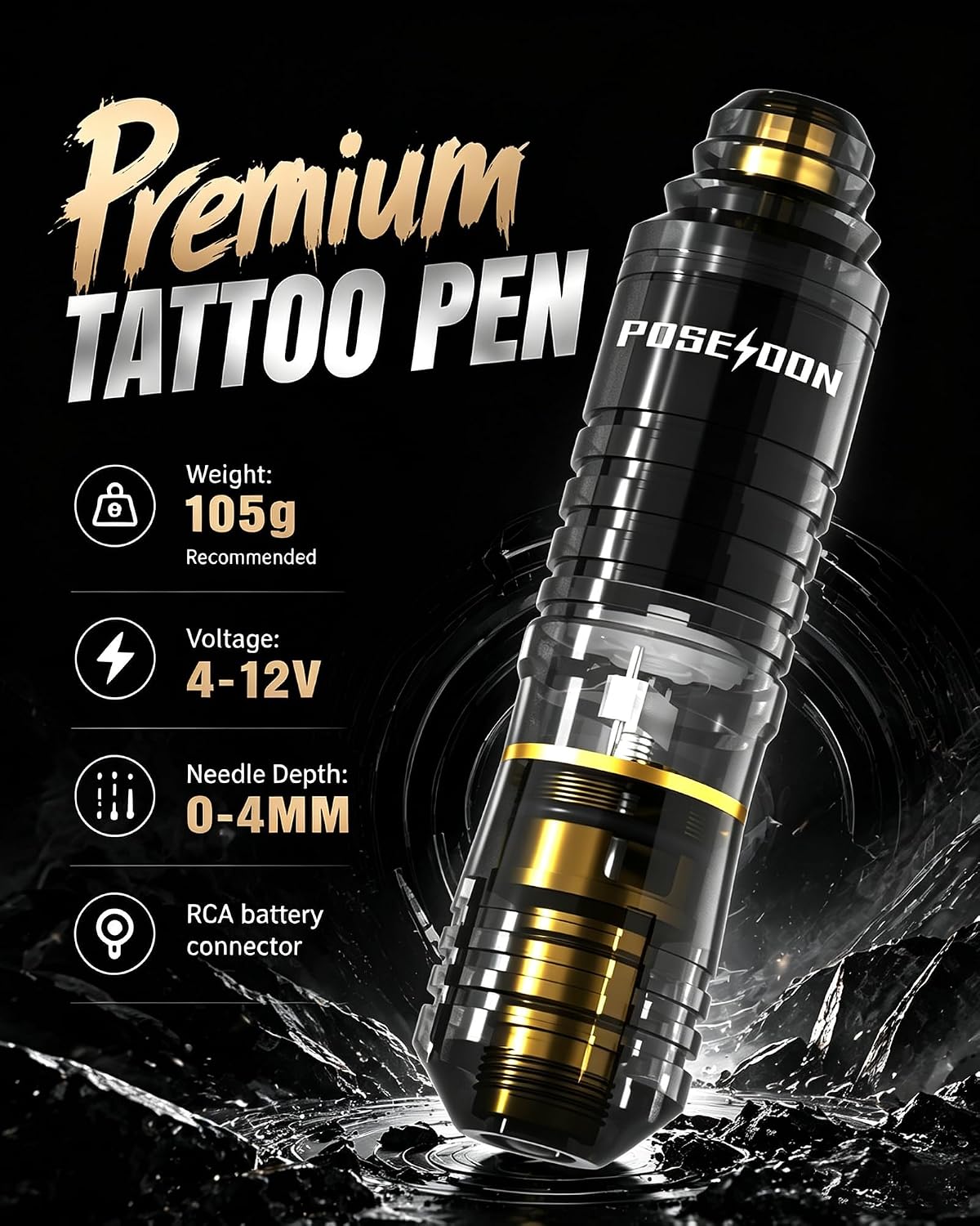 POSEIDON Tattoo Pen Kit with 2pcs Batteries , with 20pcs Tattoo cartridge needle tattoo machine kit with , 11pcs tattoo ink for beginner - Image 3